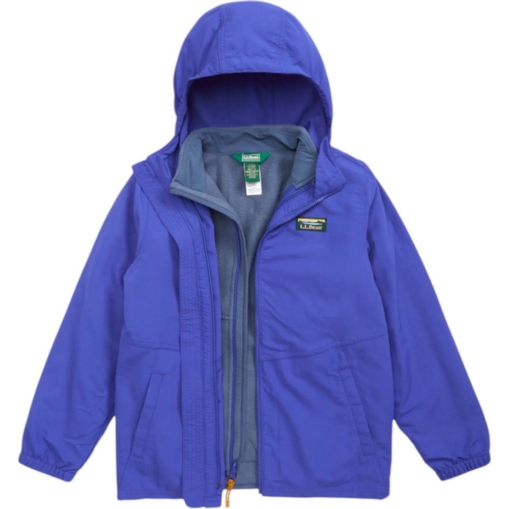 LL Bean Mountain Classic 3-in-1 Jacket Youth Size L/14-16 Hood Fleece Lined Blue